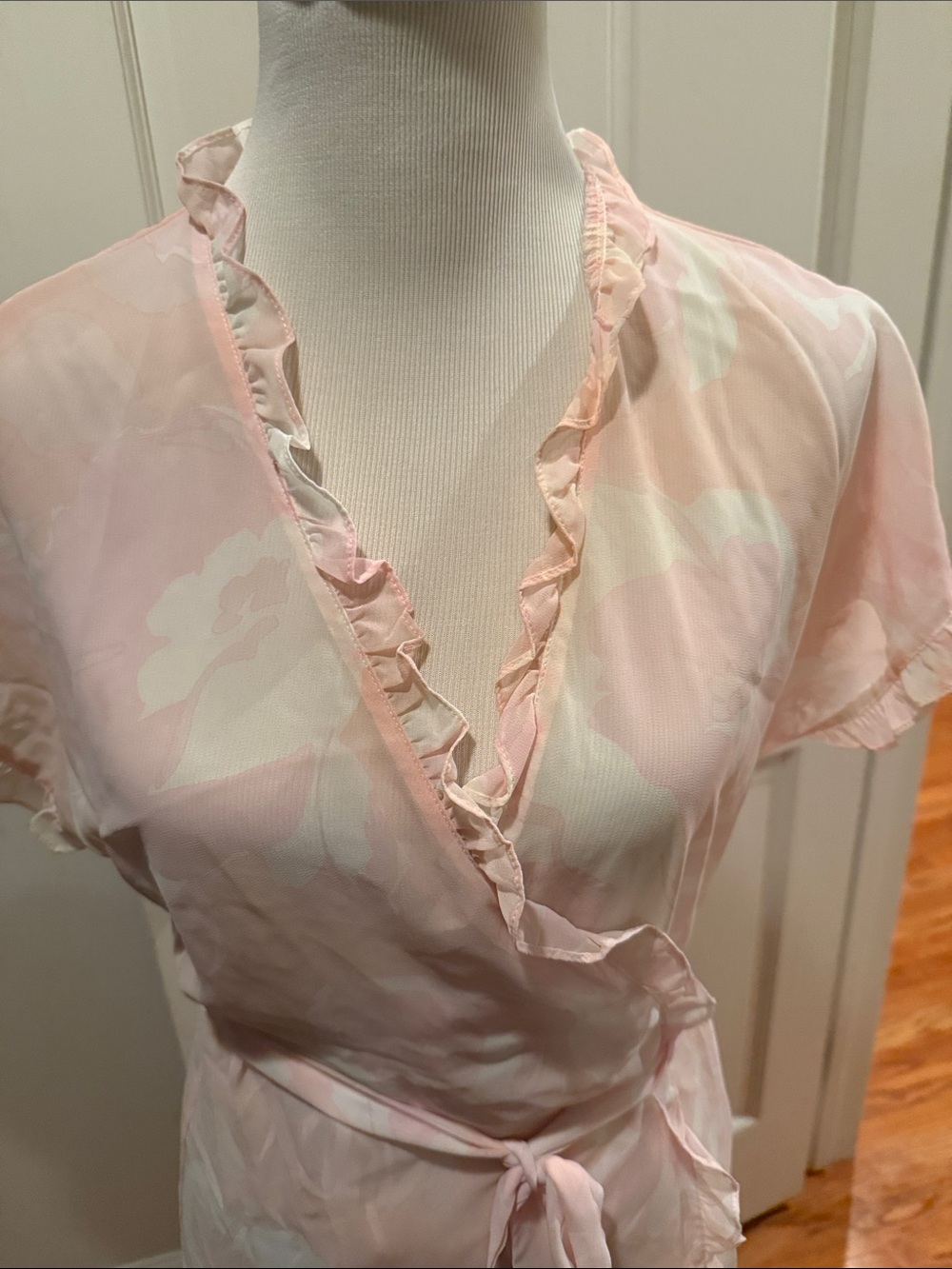 Delicate Light Pink Ruffle-Trim Wrap Robe - Picture 2 of 5